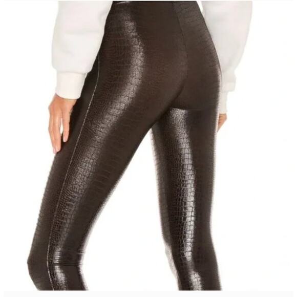 Spanx Faux Leather Croc Leggings Brown Black Size S Glossy Patent Animal Edgy - Picture 1 of 12